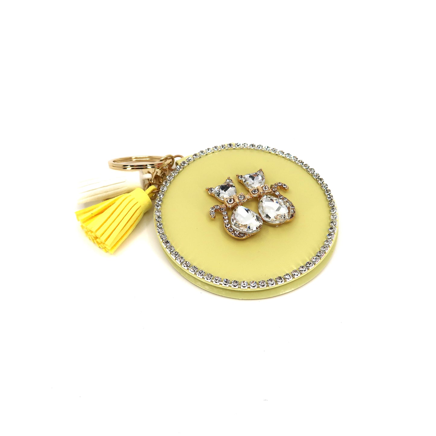 RHINESTONE CAT TASSLE MIRROR KEY CHAIN KC3222-5 (12PC)