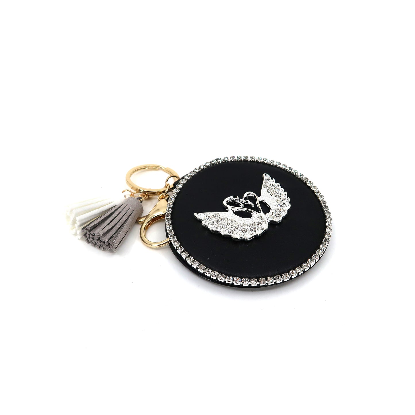 RHINESTONE SWAN TASSLE MIRROR KEY CHAIN KC3222-4 (12PC)