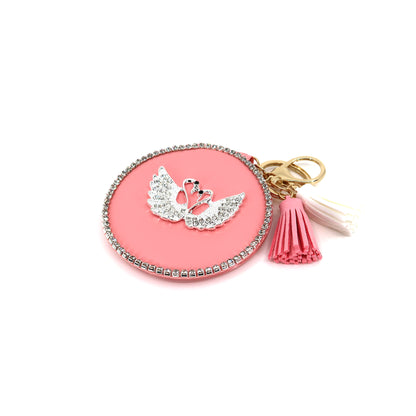 RHINESTONE SWAN TASSLE MIRROR KEY CHAIN KC3222-4 (12PC)