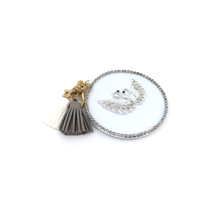 RHINESTONE SWAN TASSLE MIRROR KEY CHAIN KC3222-4 (12PC)