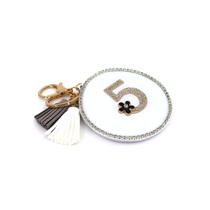 RHINESTONE FIVE TASSLE MIRROR KEY CHAIN KC3222-2 (6PC)