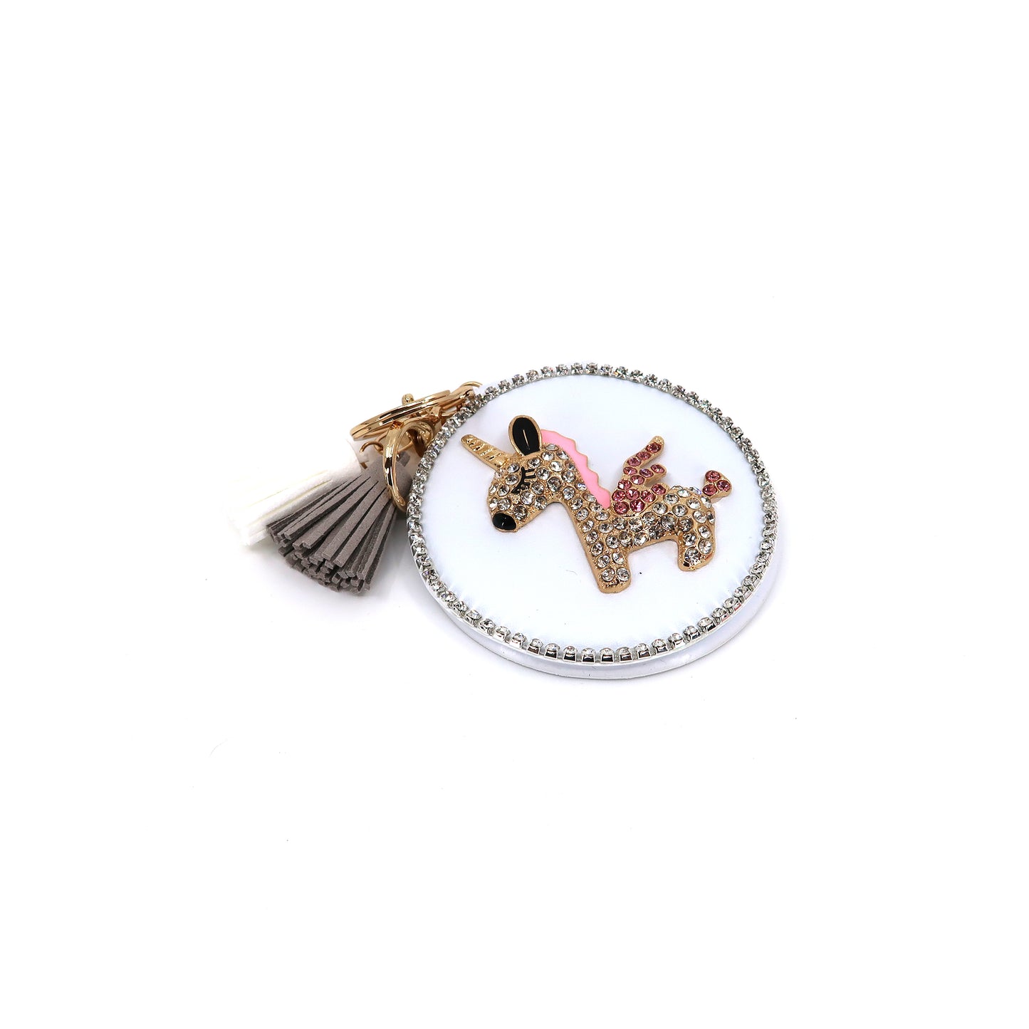 RHINESTONE UNICORN TASSLE MIRROR KEY CHAIN KC3222-1 (12PC)