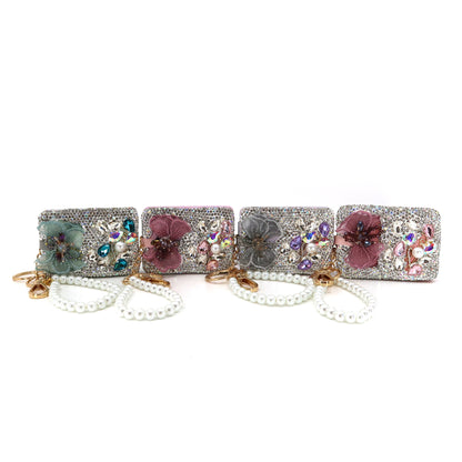 CRYSTAL FLOWER PEARL STRAP MIRROR KEY CHAIN KC3222-40 (6PC)