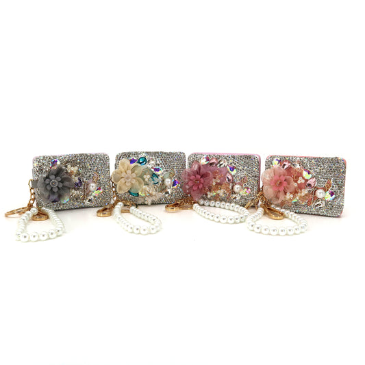 CRYSTAL FLOWER PEARL STRAP MIRROR KEY CHAIN KC3222-39 (6PC)