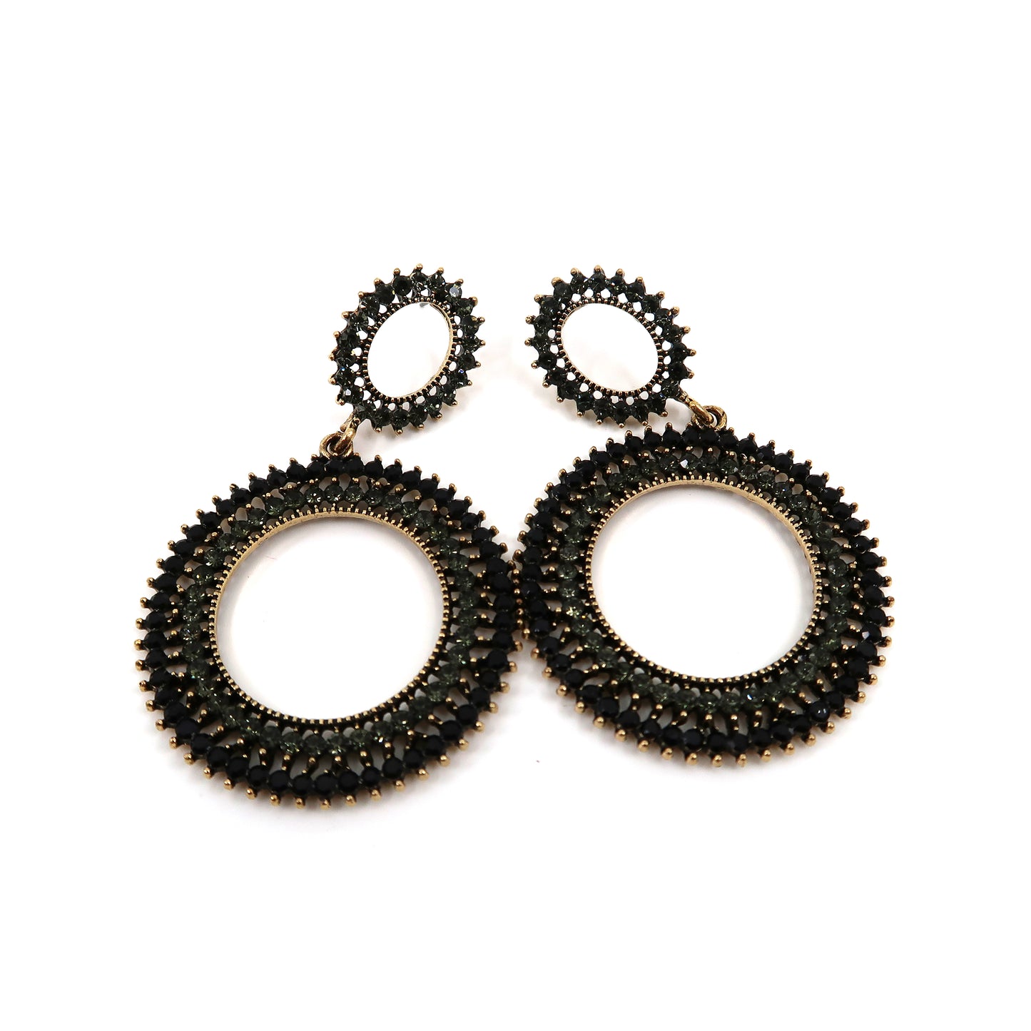 RHINESTONE CIRCLE DROP HOOP EARRING 904-17 (12PC)