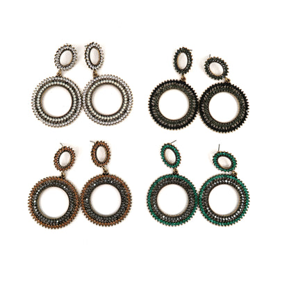 RHINESTONE CIRCLE DROP HOOP EARRING 904-17 (12PC)