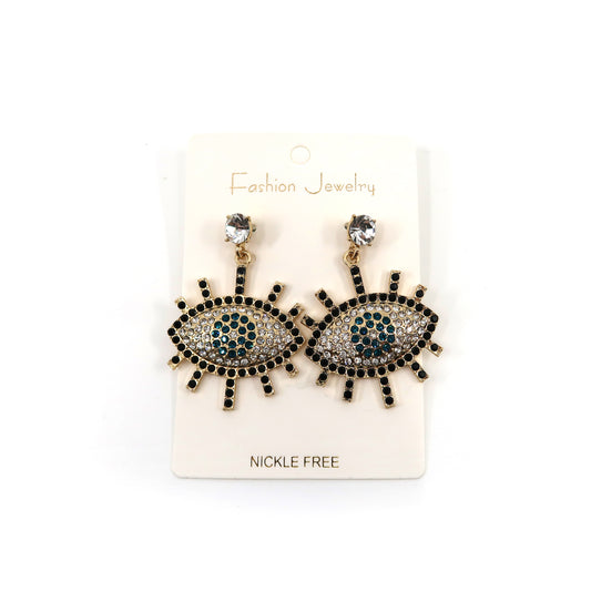 RHINESTONE EVIL EYE EARRING 904-15 (12PC)