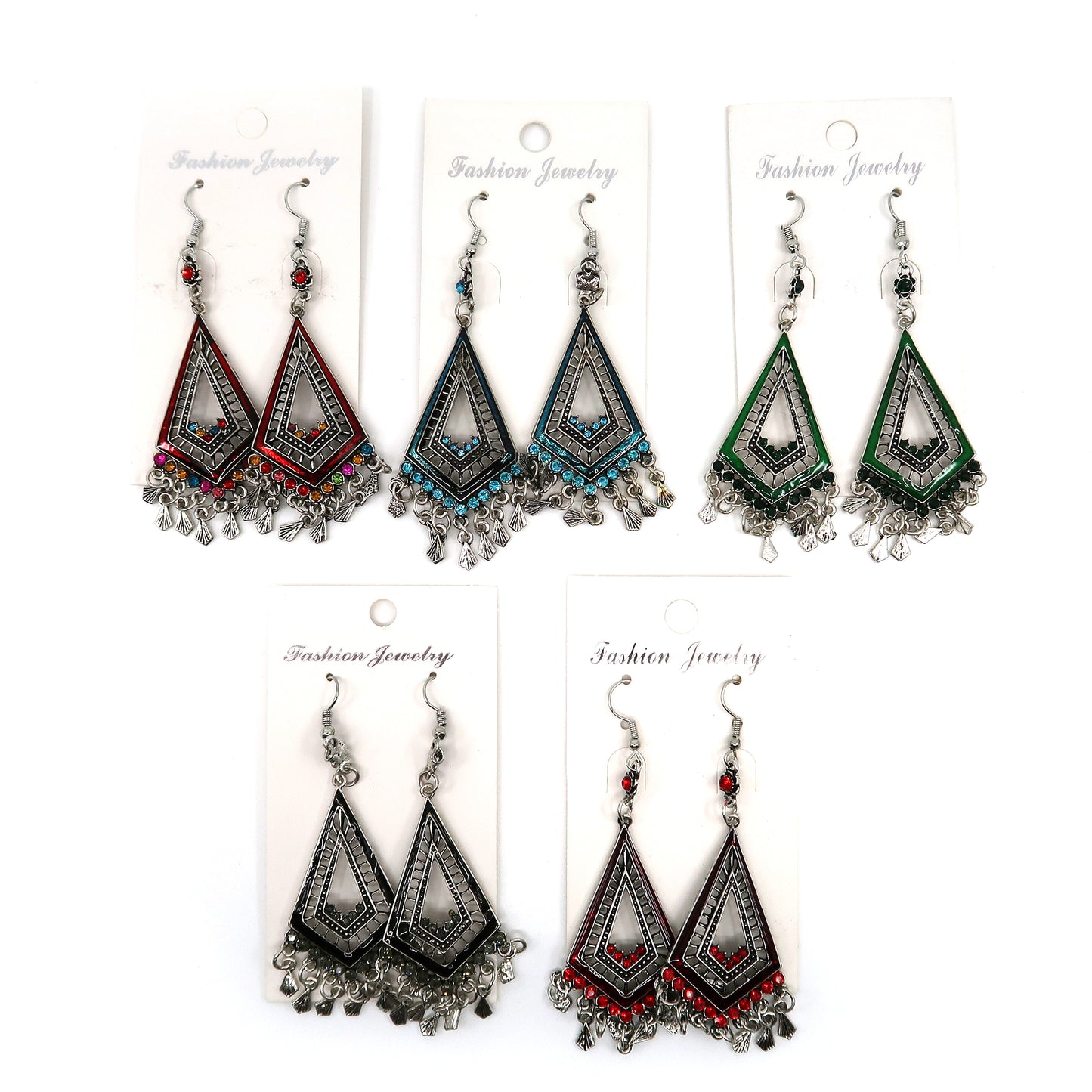 COLOR STONE RHOMBUS EARRING 904-24 (12PC)