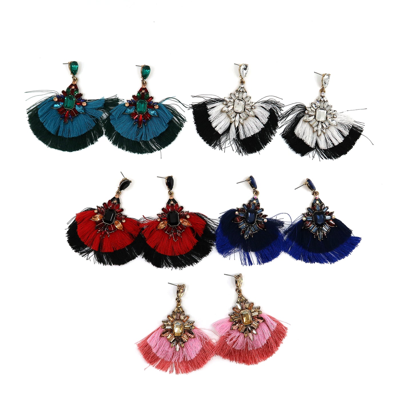 COLOR STONE TASSEL EARRING 904-29 (12PC)