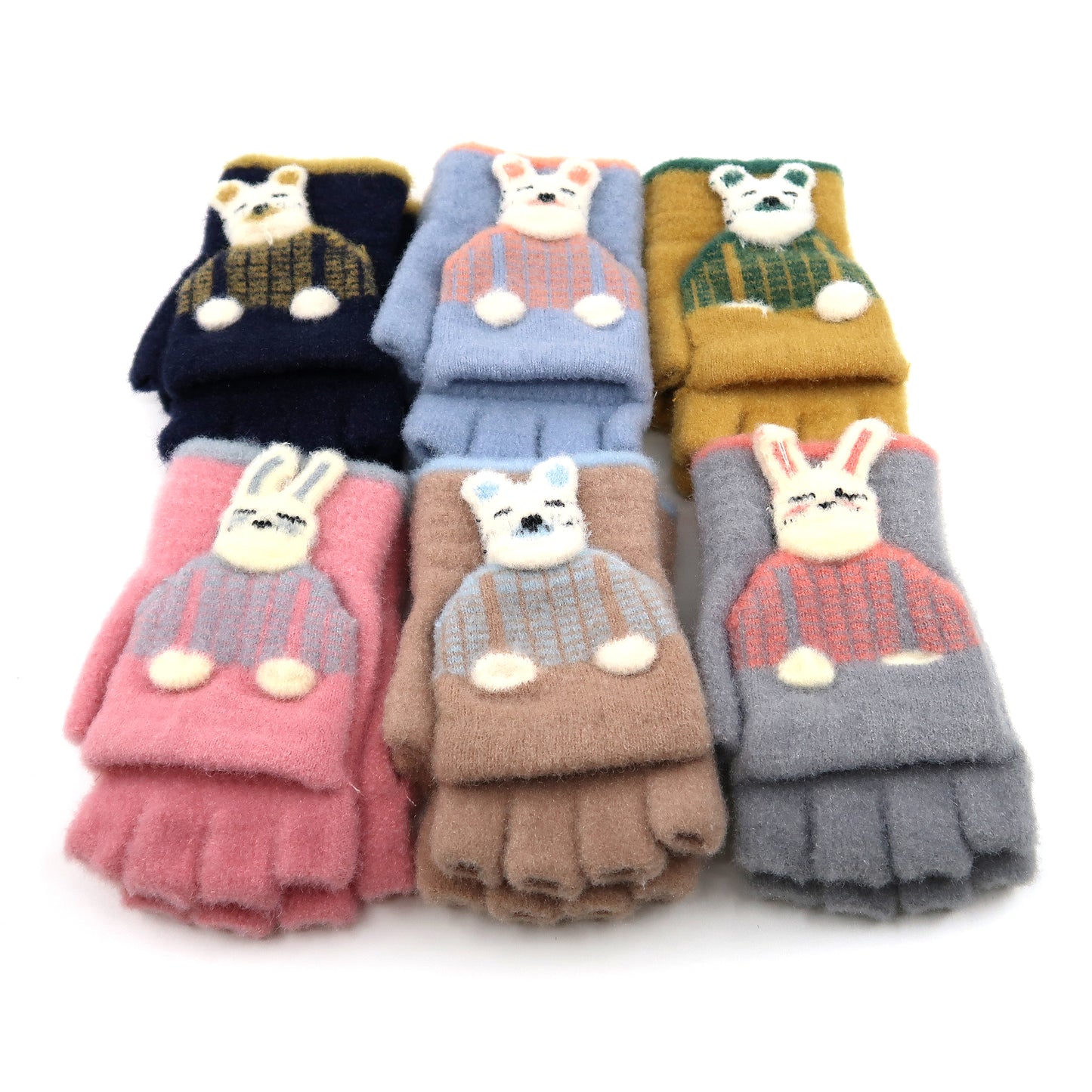 KIDS RABBIT N BEAR KNITTED GLOVE GE103-1 (12PAIR)