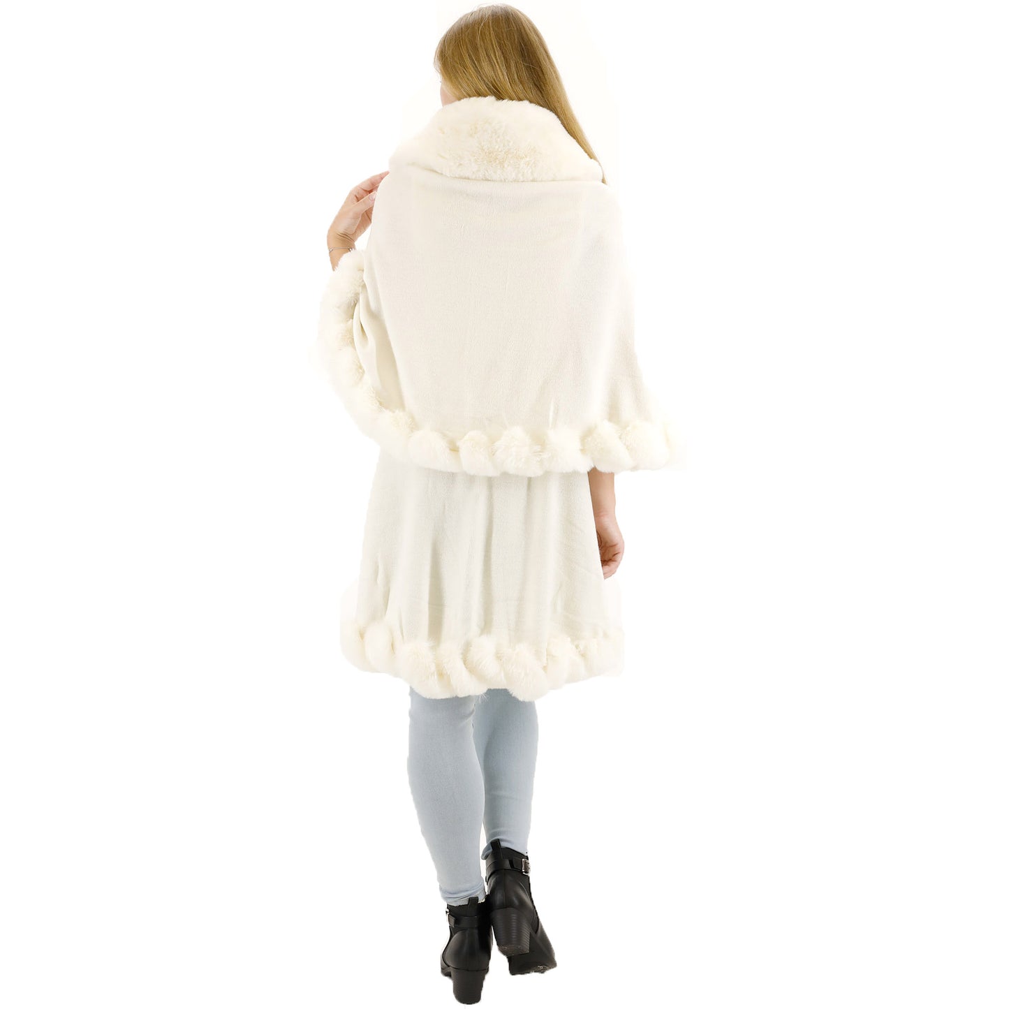 SOLID COLOR FUR DOUBLE LAYER PONCHO SH925 (3PC)