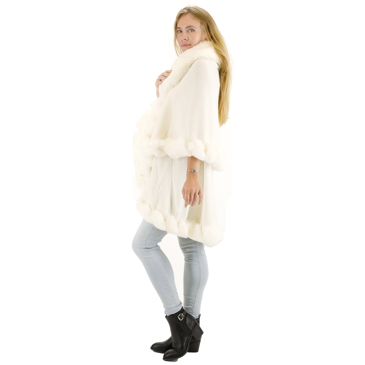 SOLID COLOR FUR DOUBLE LAYER PONCHO SH925 (3PC)