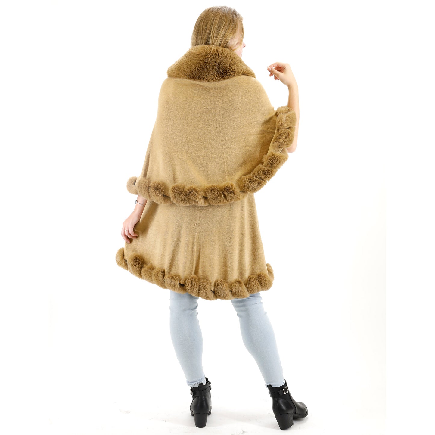 SOLID COLOR FUR DOUBLE LAYER PONCHO SH925 (3PC)