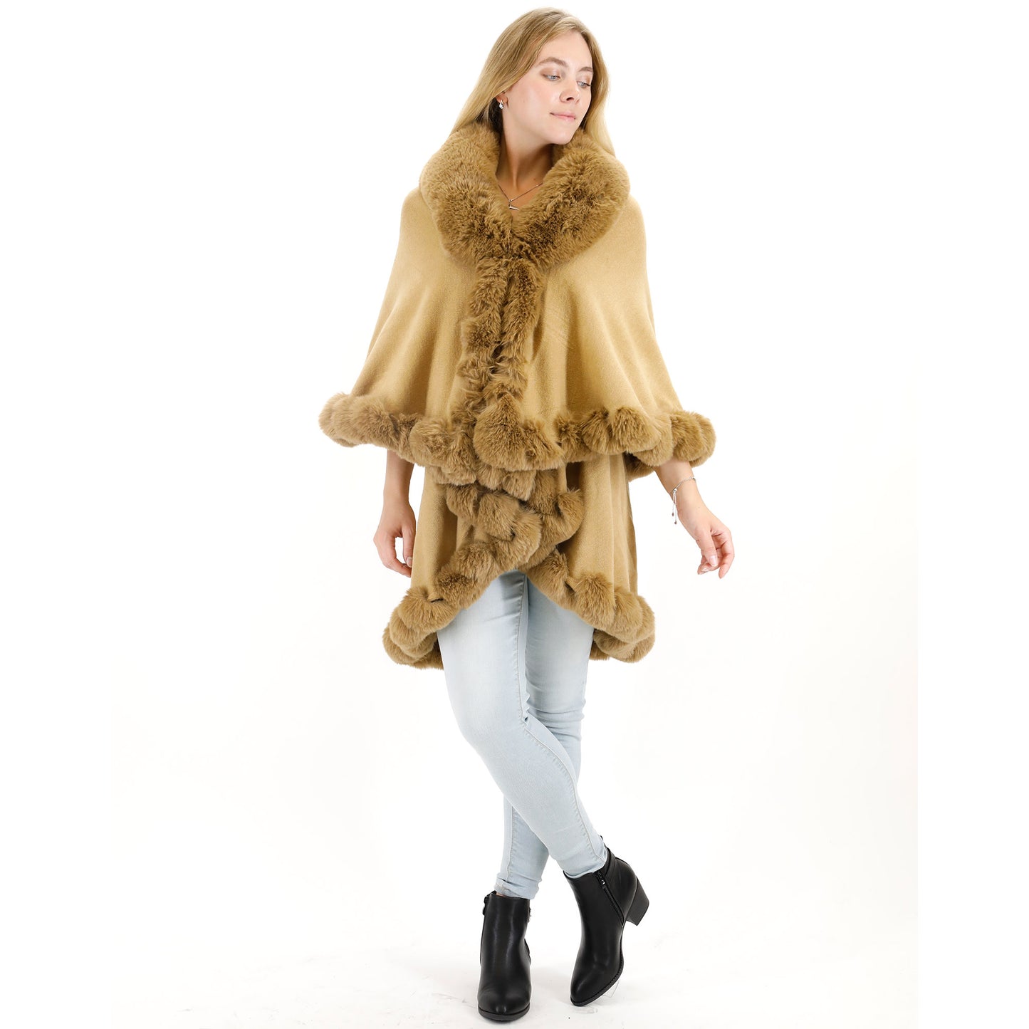 SOLID COLOR FUR DOUBLE LAYER PONCHO SH925 (3PC)