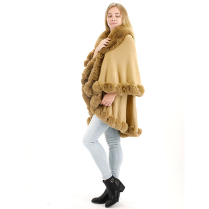 SOLID COLOR FUR DOUBLE LAYER PONCHO SH925 (3PC)