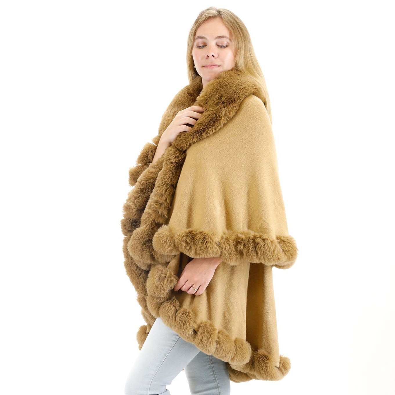 SOLID COLOR FUR DOUBLE LAYER PONCHO SH925 (3PC)