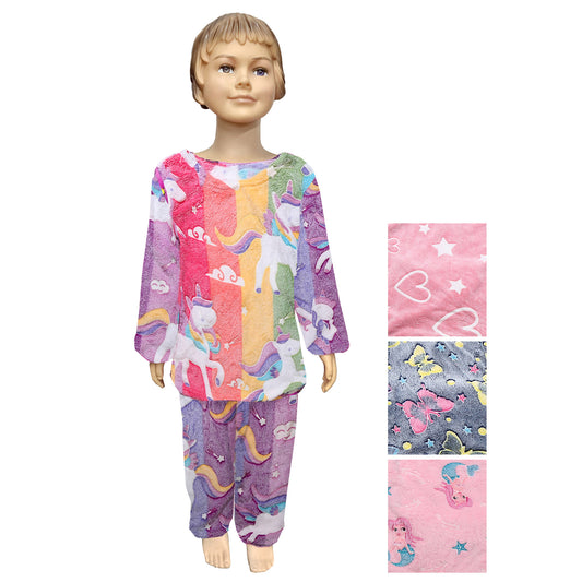 KIDS FLEECE CARTOON PAJAMA SET 3999 (12PC)