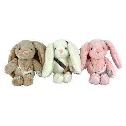 RHINESTONE LONG EAR RABBIT PLUSH KEY CHAIN KC0504-3 (12PC)