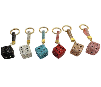 RHINESTONE DICE KEY CHAIN KC1112-21 (12PC)