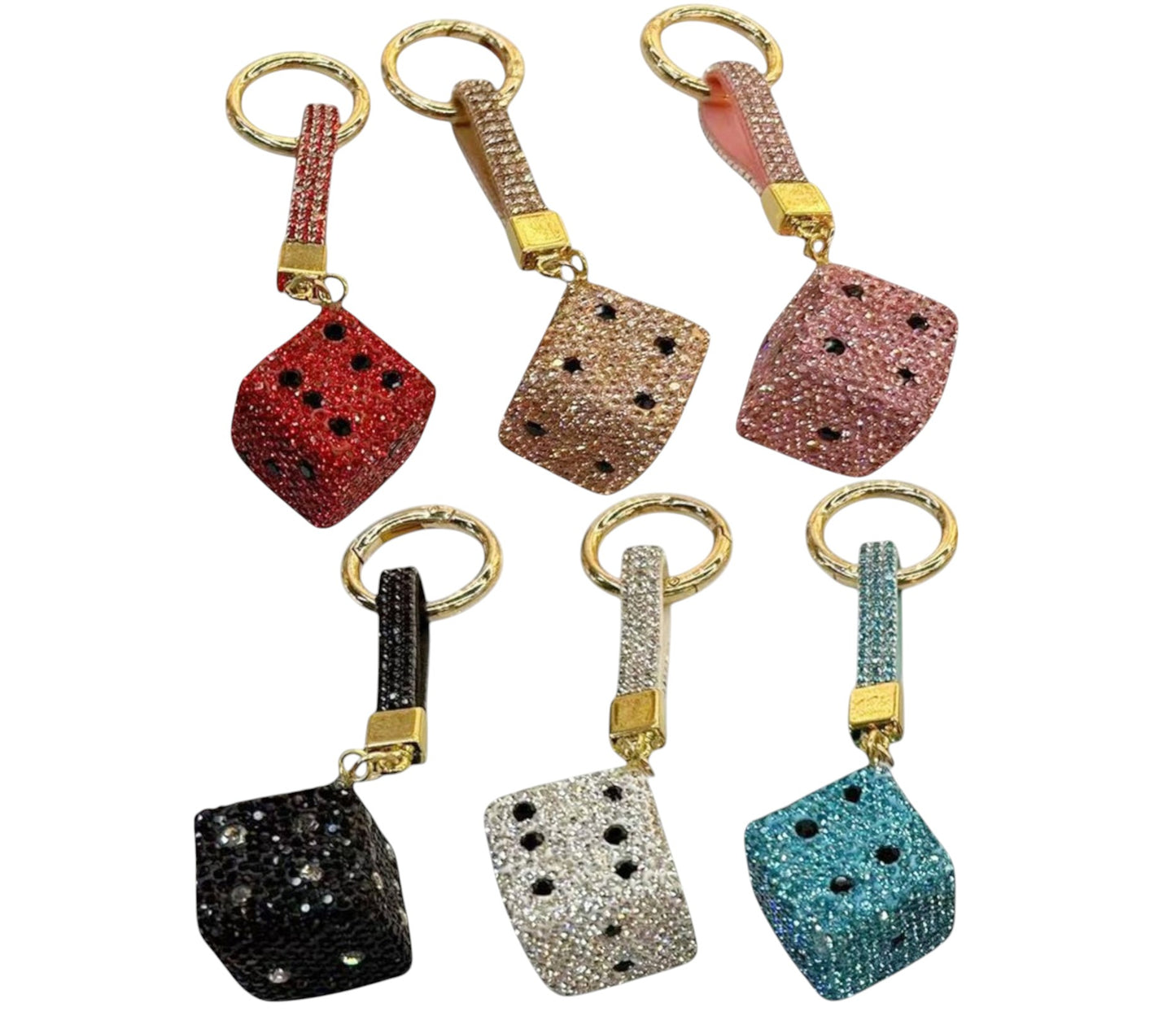 RHINESTONE DICE KEY CHAIN KC1112-21 (12PC)