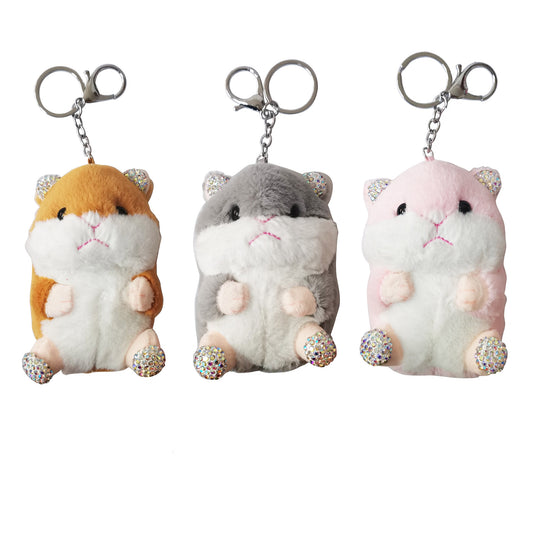 RHINESTONE HAMSTER PLUSH KEY CHAIN KC31219-31 (12PC)