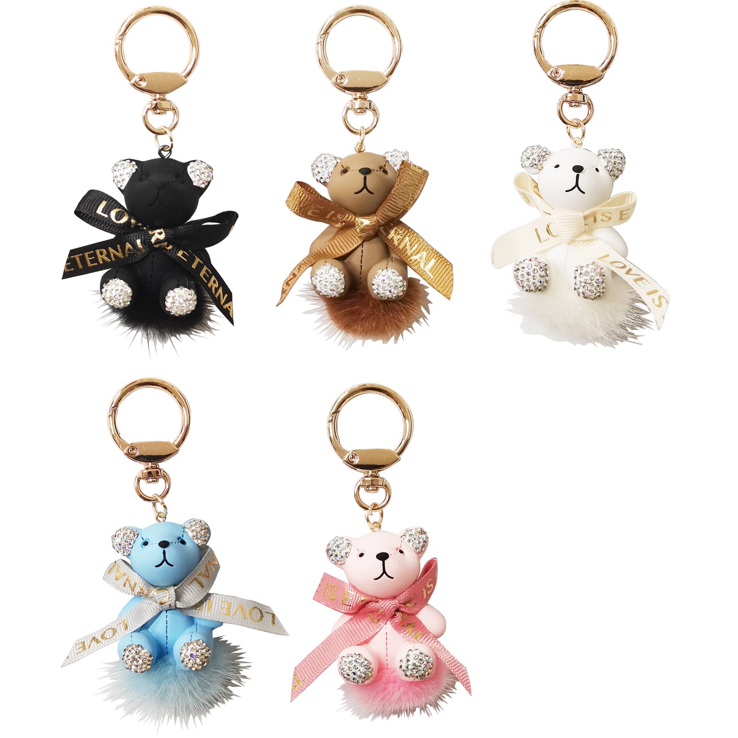 RHINESTONE RIBBON BEAR KEY CHAIN KC3209-123 (12PC)