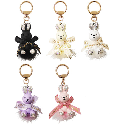 RHINESTONE RIBBON RABBIT KEY CHAIN KC3209-124 (12PC)