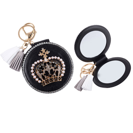 RHINESTONE CROWN TASSLE MIRROR KEY CHAIN KC3222-10 (6PC)