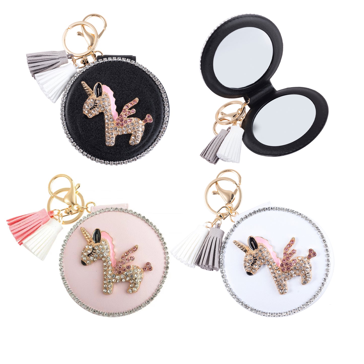 RHINESTONE UNICORN TASSLE MIRROR KEY CHAIN KC3222-1 (12PC)