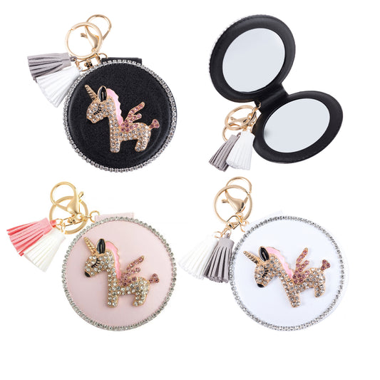 RHINESTONE UNICORN TASSLE MIRROR KEY CHAIN KC3222-1 (6PC)