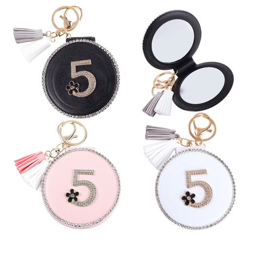 RHINESTONE FIVE TASSLE MIRROR KEY CHAIN KC3222-2 (6PC)