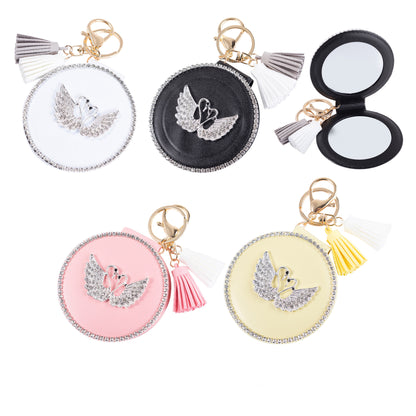 RHINESTONE SWAN TASSLE MIRROR KEY CHAIN KC3222-4 (12PC)