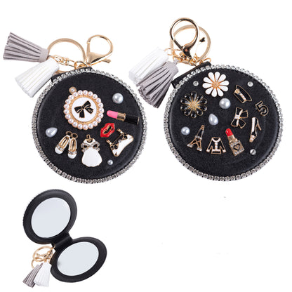 RHINESTONE MAKEUP CHARM TASSLE MIRROR KEY CHAIN KC3222-7 (6PC)