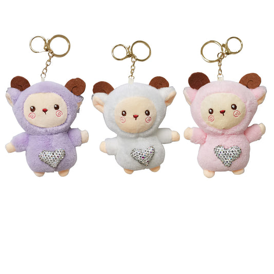 RHINESTONE SHEEP PLUSH KEY CHAIN KC3305-18 (12PC)