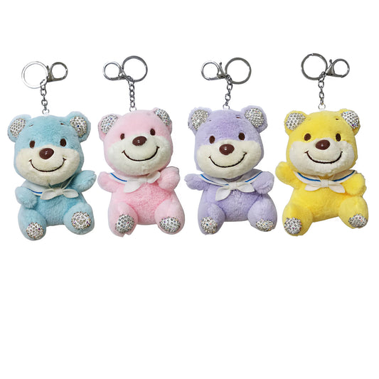 RHINESTONE BANDANA BEAR PLUSH KEY CHAIN KC3305-20 (12PC)