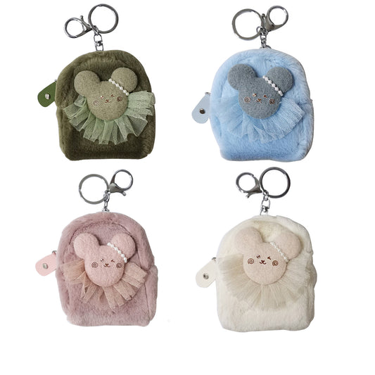 POM POM BEAR MINI COING BAG KEY CHAIN KC3403-25 (12PC)