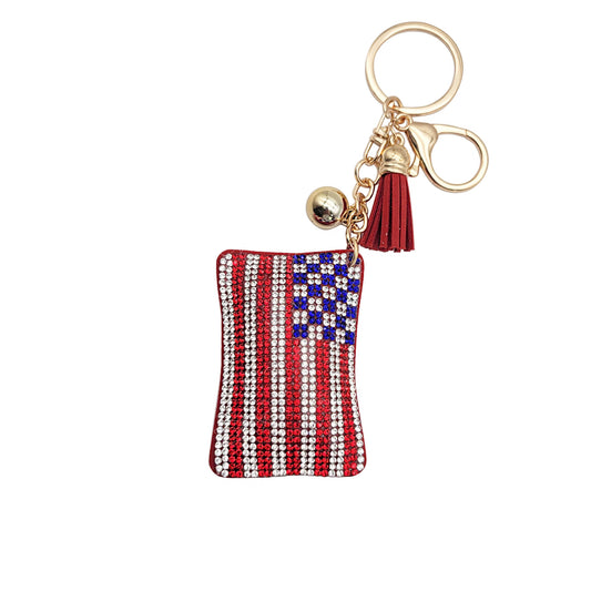 RHINESTONE AMERICA FLAG KEY CHAIN KC3426-21 (12PC)