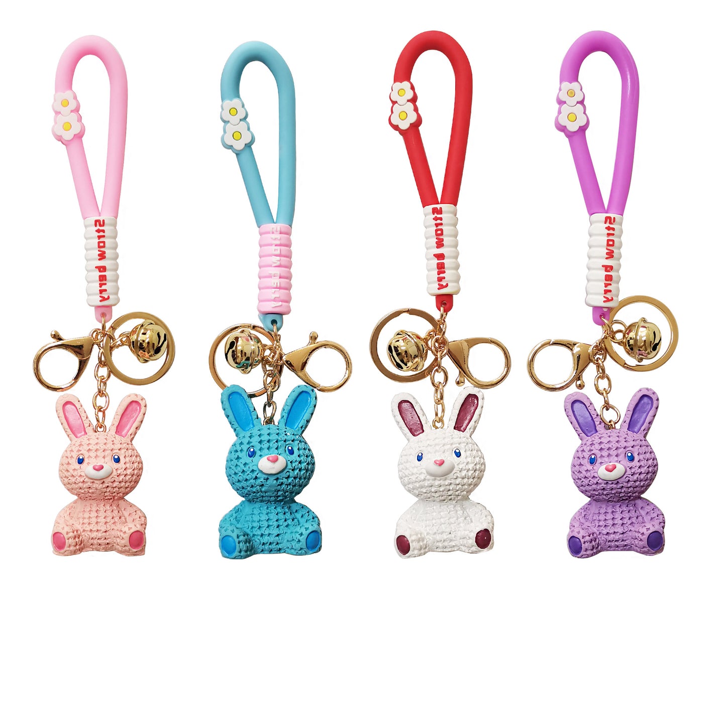 CUTE RABBIT FLOWER WRIST BAND KEY CHAIN 3511-85 (12PC)