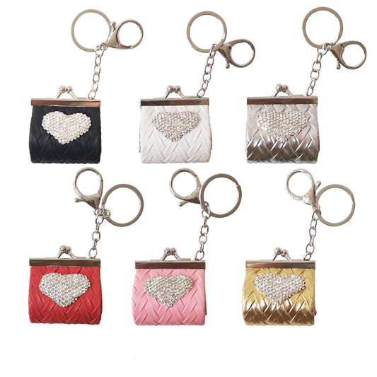 RHINESTONE HEART MINI COIN PURSE KEY CHAIN KC3919-4 (12PC)