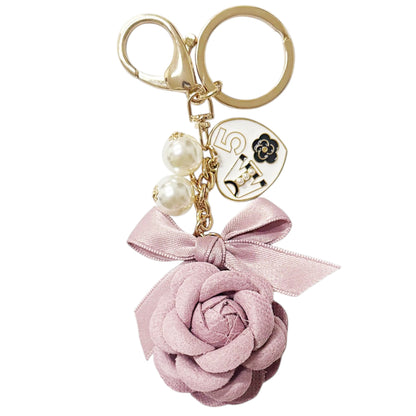 ROSE RIBBON WITH PEARL AND CHARM KEY CHAIN KC41101-30  (12PC)