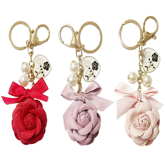 ROSE RIBBON WITH PEARL AND CHARM KEY CHAIN KC41101-30  (12PC)