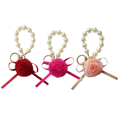 ROSE RIBBON WITH PEARL KEY CHAIN KC41101-31R (12PC)