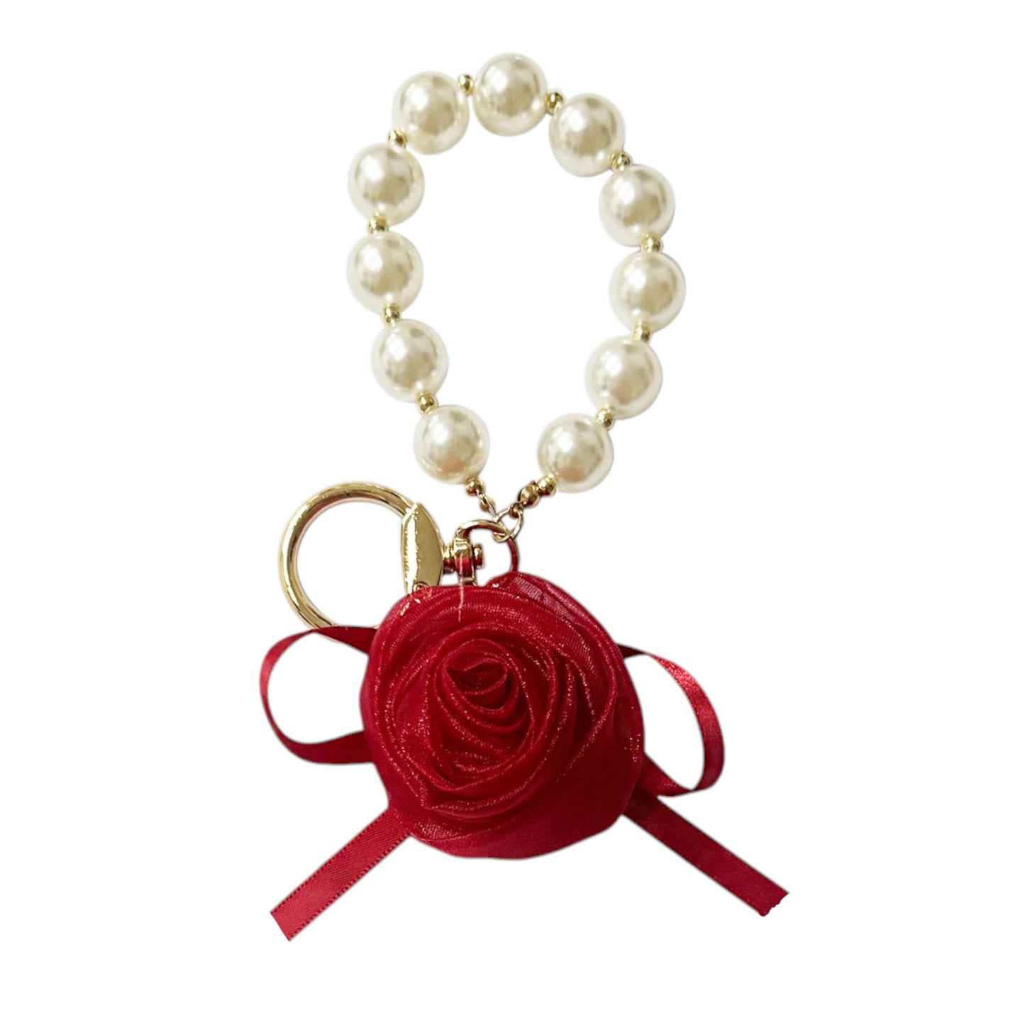 ROSE RIBBON WITH PEARL KEY CHAIN KC41101-31R (12PC)