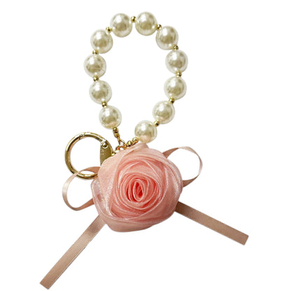 ROSE RIBBON WITH PEARL KEY CHAIN KC41101-31R (12PC)