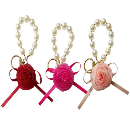 ROSE RIBBON WITH PEARL KEY CHAIN KC41101-31R (12PC)