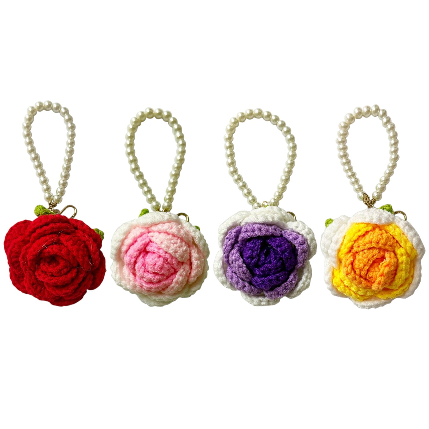 ROSE KNITTED PEARL KEY CHAIN KC41101-35 (12PC)