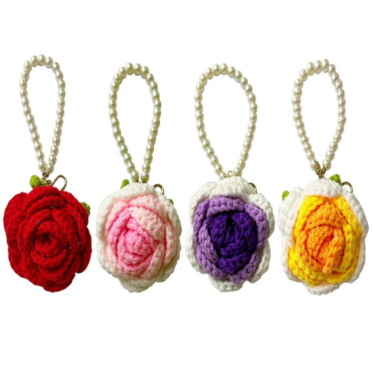 ROSE KNITTED PEARL KEY CHAIN KC41101-35 (12PC)