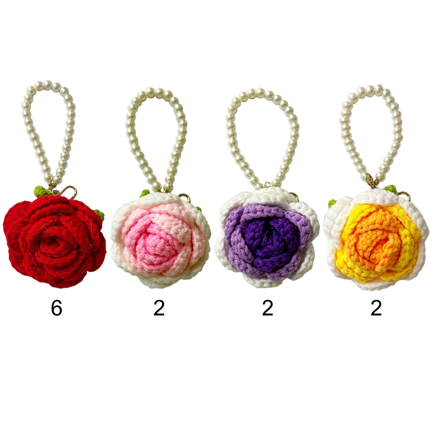 ROSE KNITTED PEARL KEY CHAIN KC41101-35 (12PC)