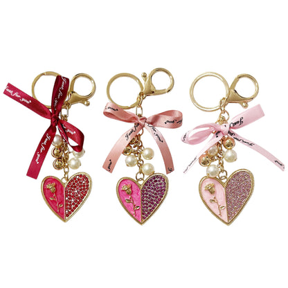 RHINESTONE HEART WITH JUST FOR YOU RIBBON KEY CHAIN KC41101-9 (12PC)