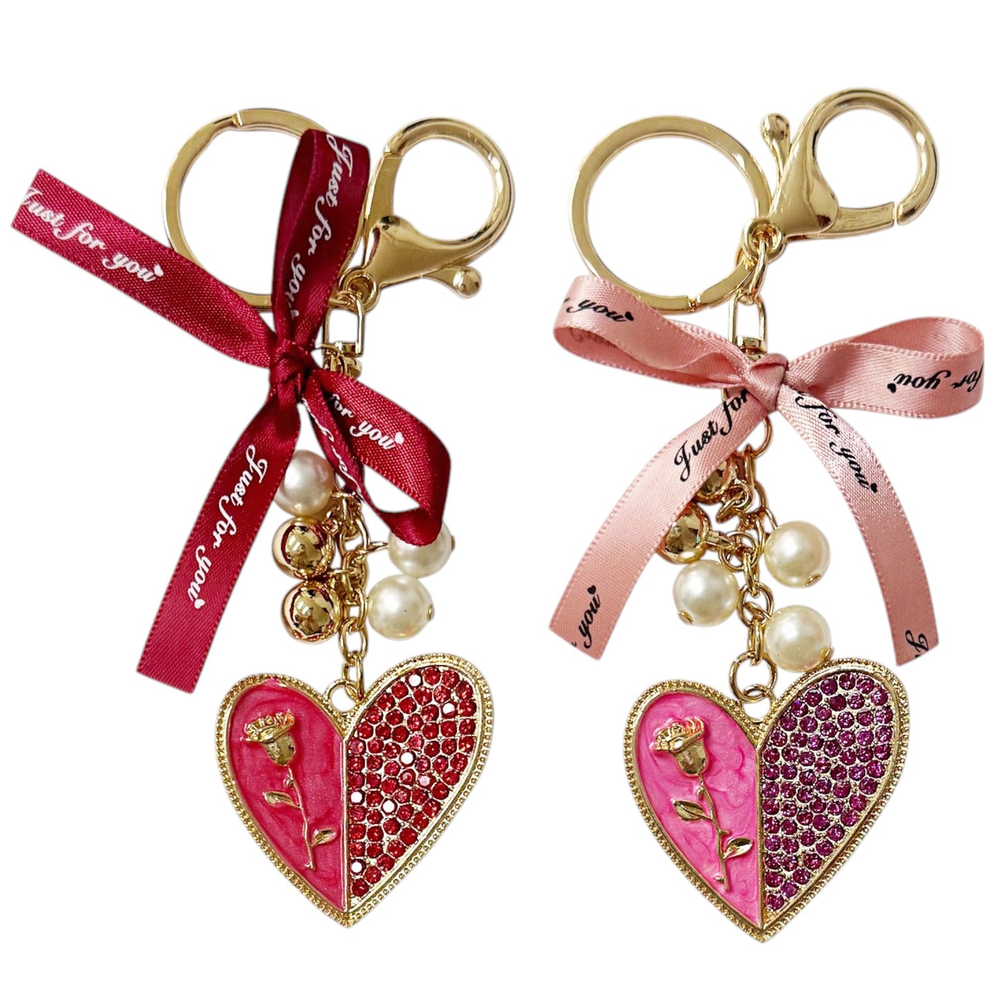 RHINESTONE HEART WITH JUST FOR YOU RIBBON KEY CHAIN KC41101-9 (12PC)